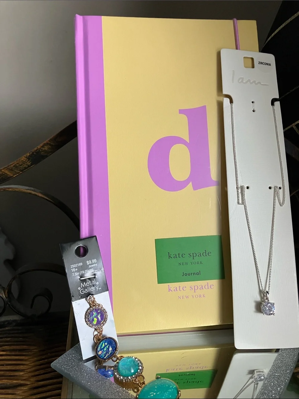 kate spade Yellow & Purple Journal with Silver Pendant Necklace or bracelet FREE